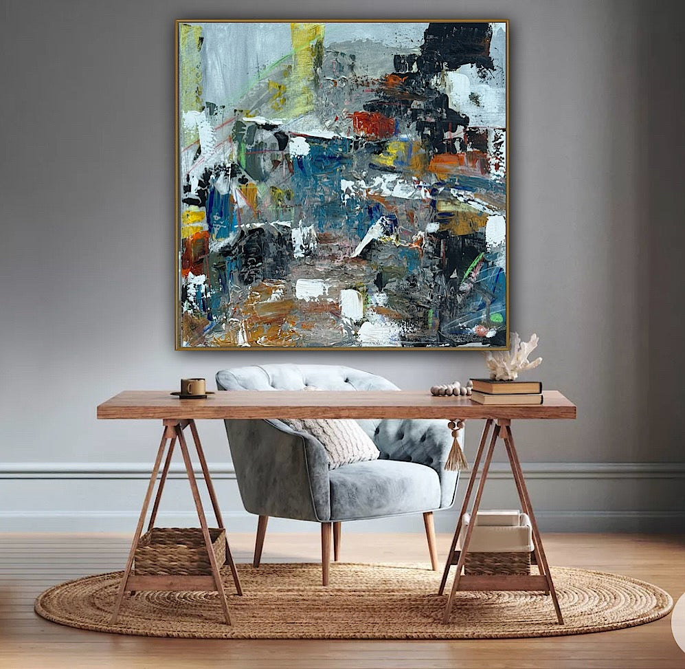 Contemporary Style Abstract Original Oil Painting on 60x60cm Canvas House on the Hill