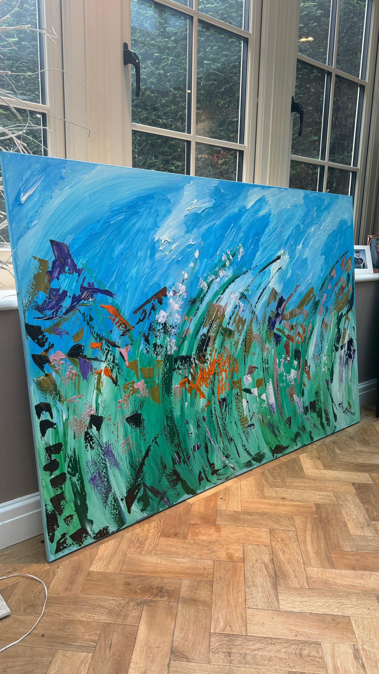 Original Abstract Oil Painting On Canvas 150cm x 100cm Meadow Field Oka floral