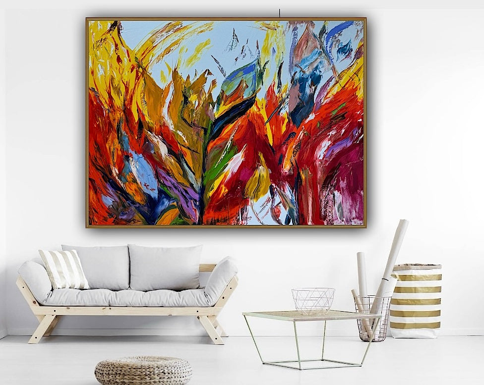 Large Abstract Original Oil Painting On 120x91cm canvas textured Flames of Nature