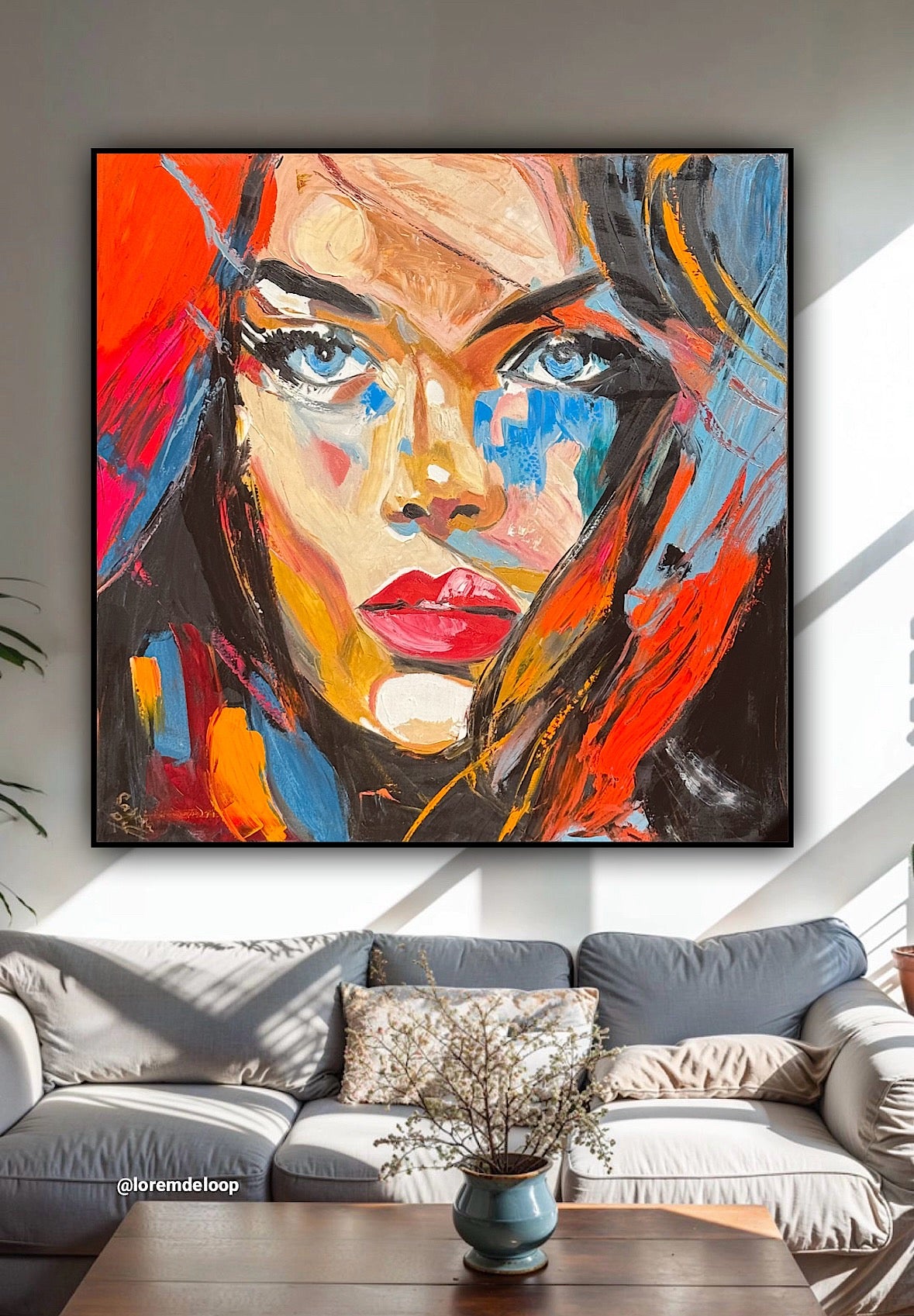 Richter Style Abstract Original Oil Painting On 100 x 100cm canvas Blue eyes woman portrait