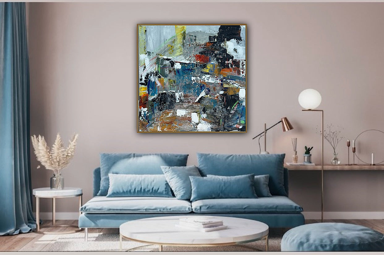 Contemporary Style Abstract Original Oil Painting on 60x60cm Canvas House on the Hill