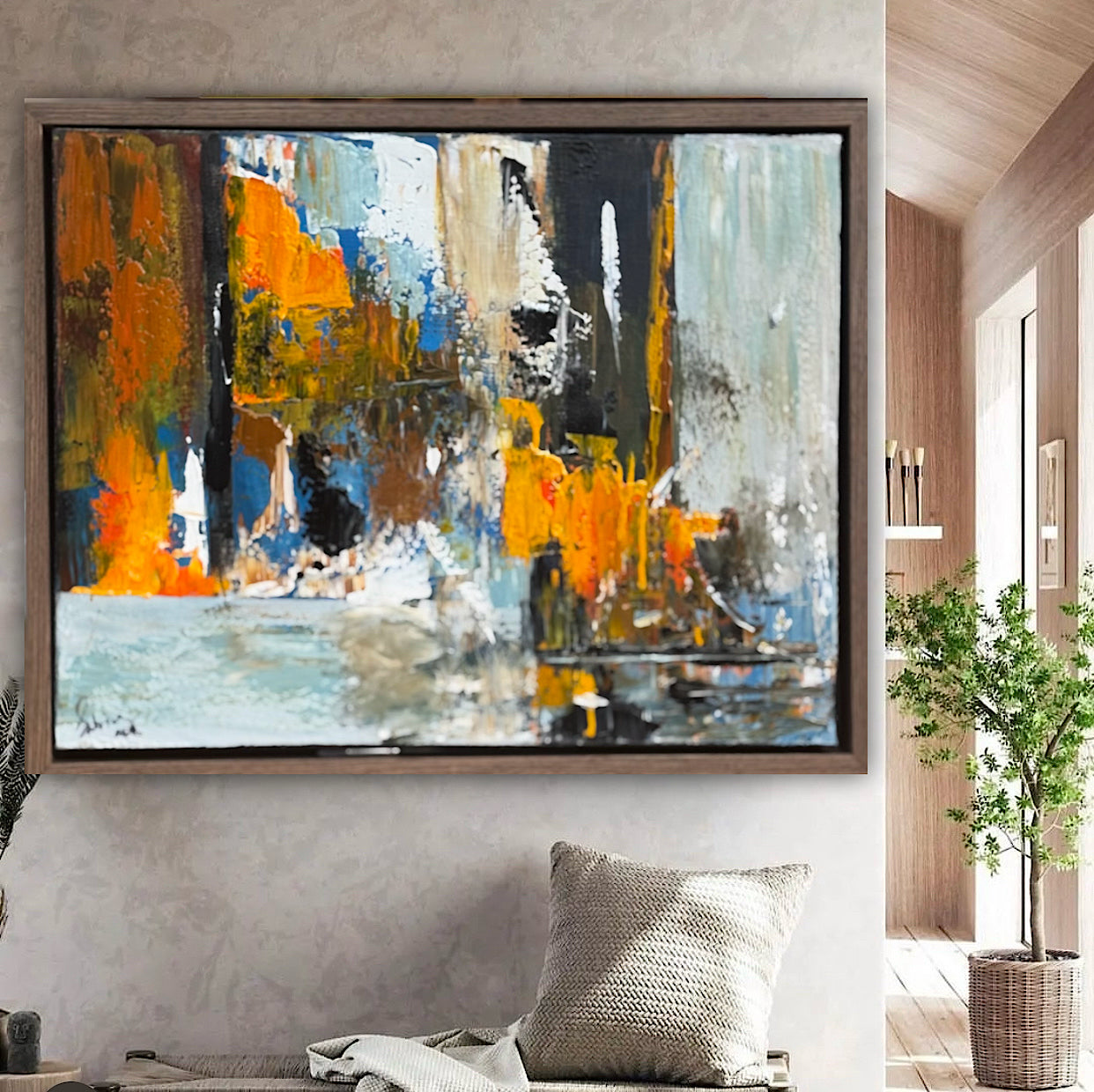 Framed Original Abstract contemporary Oil Painting On Canvas 60x50cm London Dusk Oka