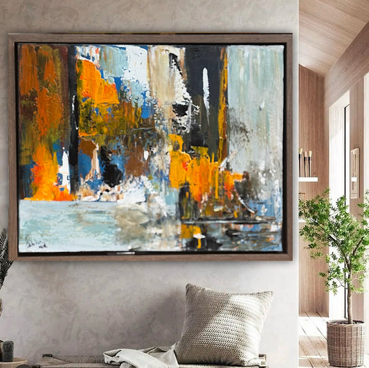 Framed Original Abstract contemporary Oil Painting On Canvas 60x50cm London Dusk Oka