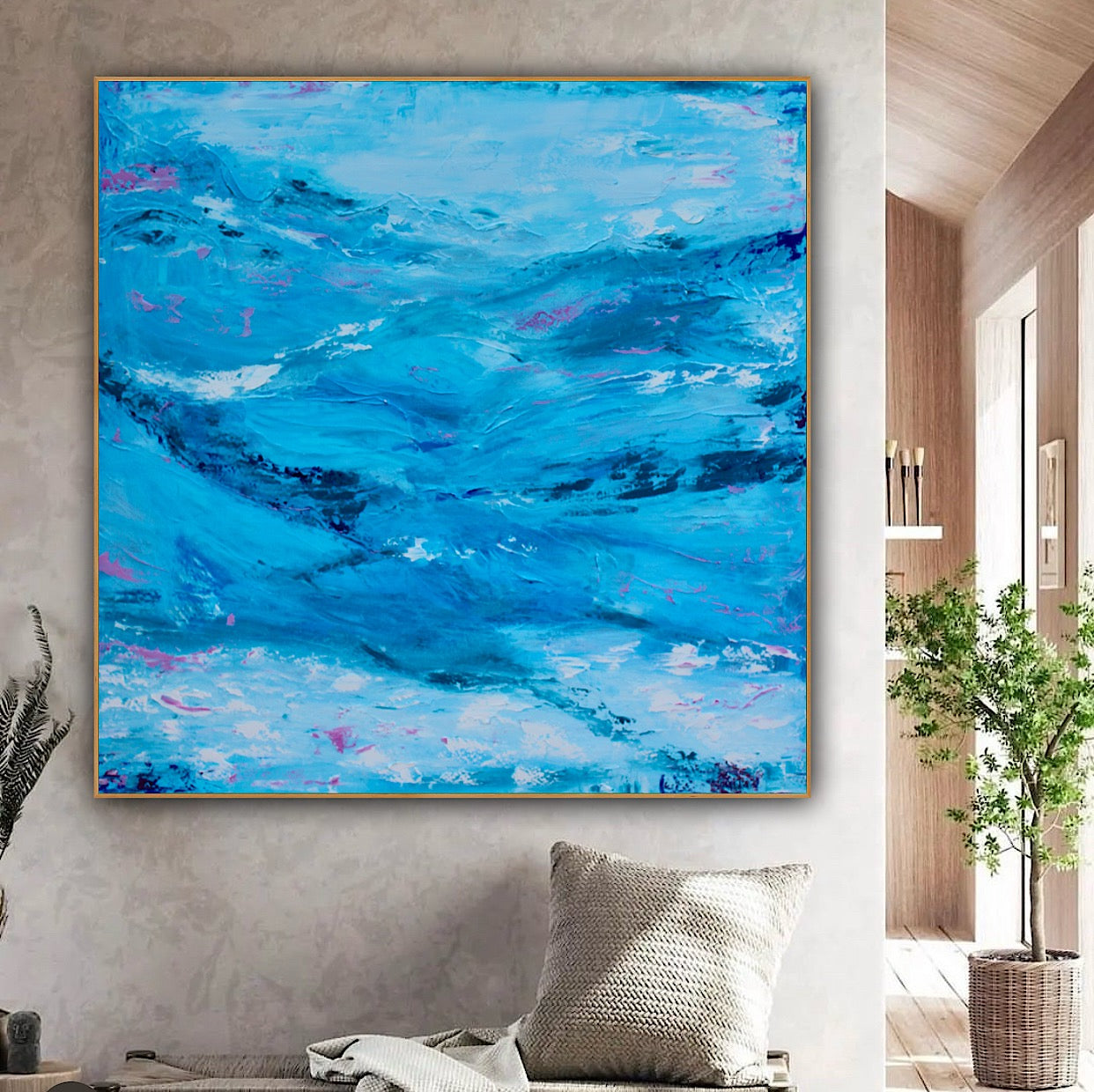 Richter StyLe Original abstract Large Oil Painting On Canvas 90x90cm Ocean time textured