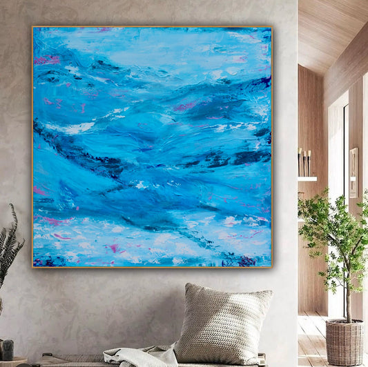 Richter StyLe Original abstract  Large Oil Painting On Canvas 90x90cm Ocean time textured