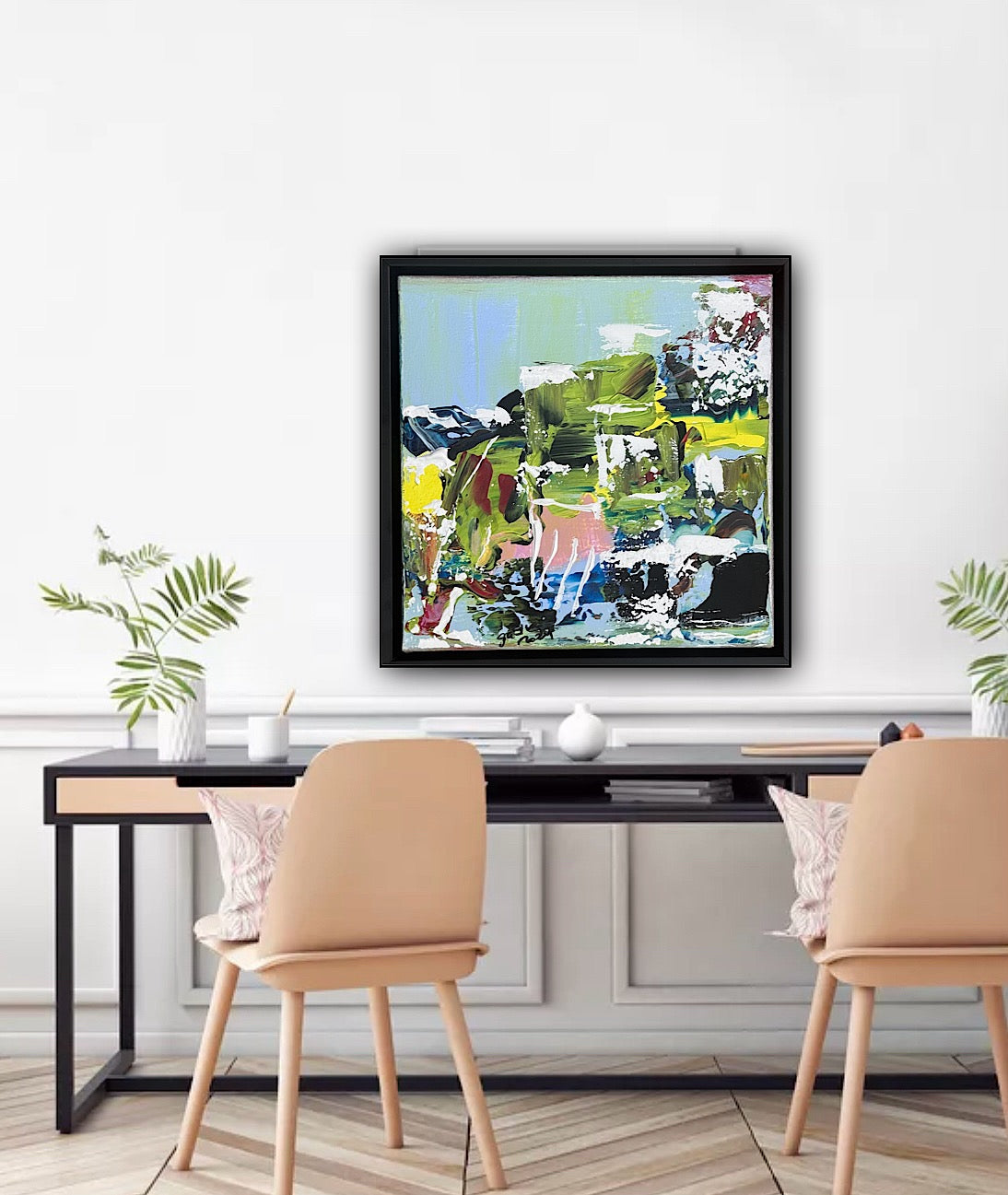 Framed Original Contemporary Abstract Oil Painting On Canvas 24 x 24cm ‘Rome’