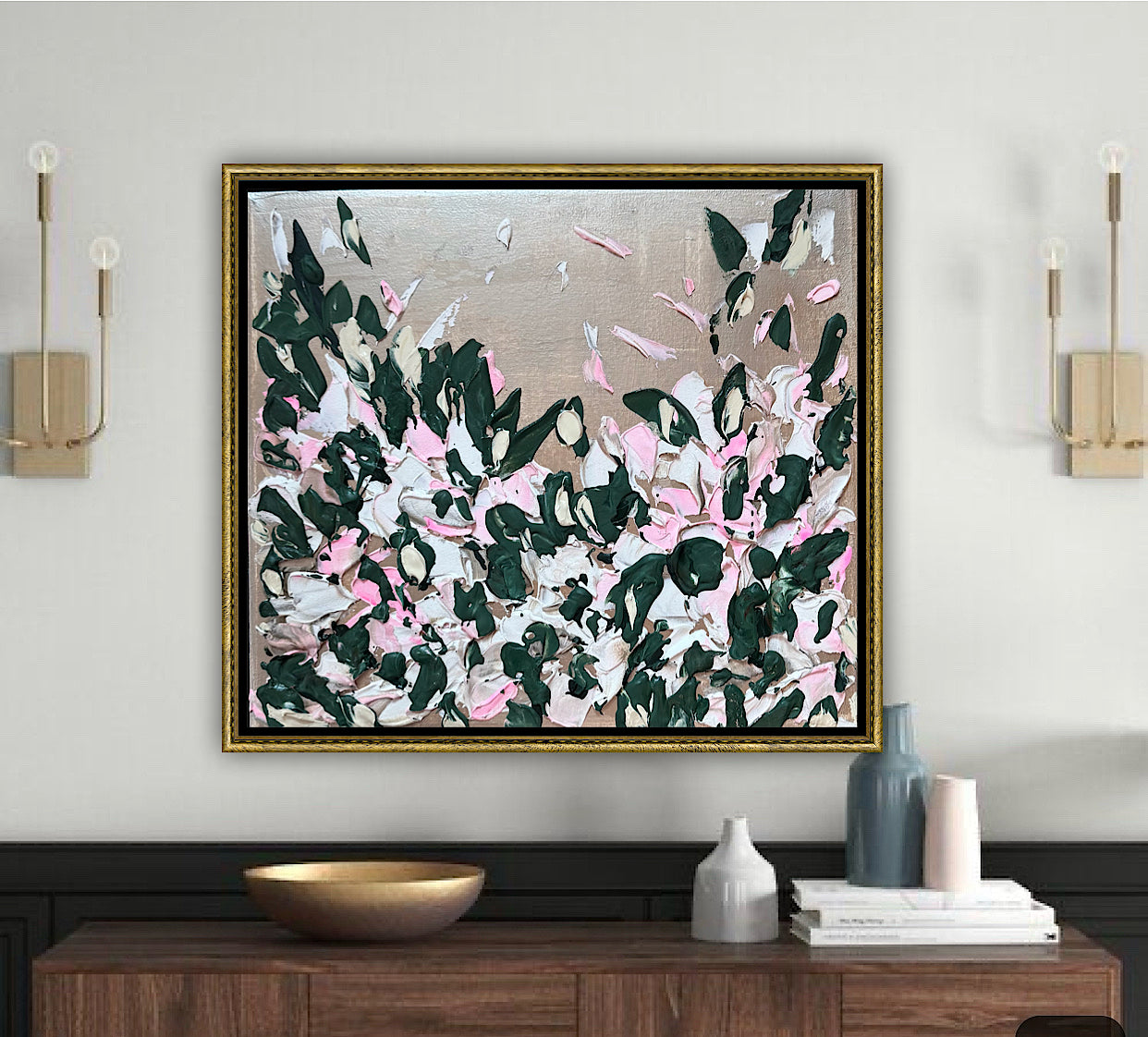Framed Original Abstract contemporary Oil Painting On Canvas 45x40cm Eden Gardens II Oka