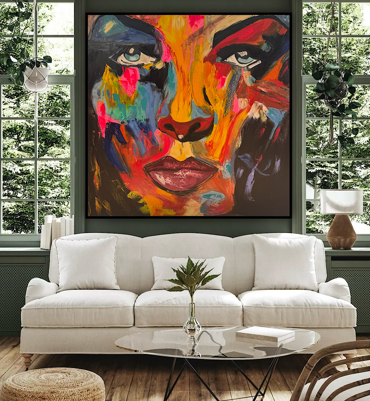 Contemporary Abstract Original Oil Painting 100x100cm canvas Cat Woman Beauty portrait