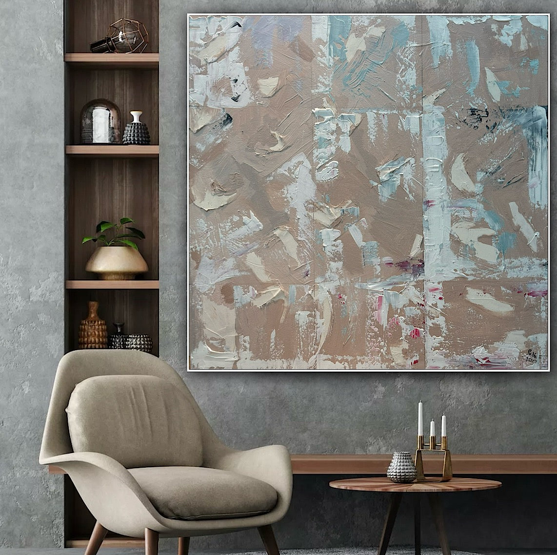 Oka Contemporary Abstract Original Oil Painting 80 x 80cm textured Mountains