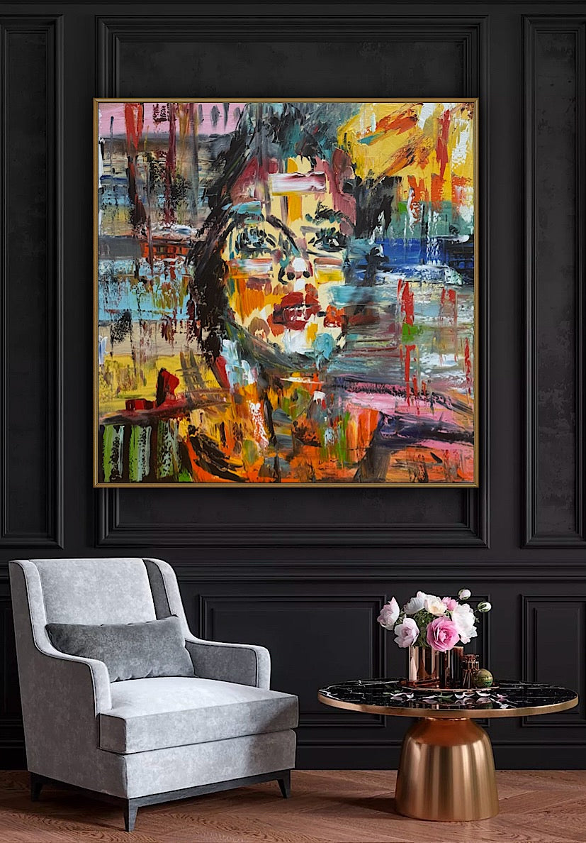 Contemporary Abstract Original Oil Painting On Canvas 80x80cm Graffiti Art Woman’s portrait