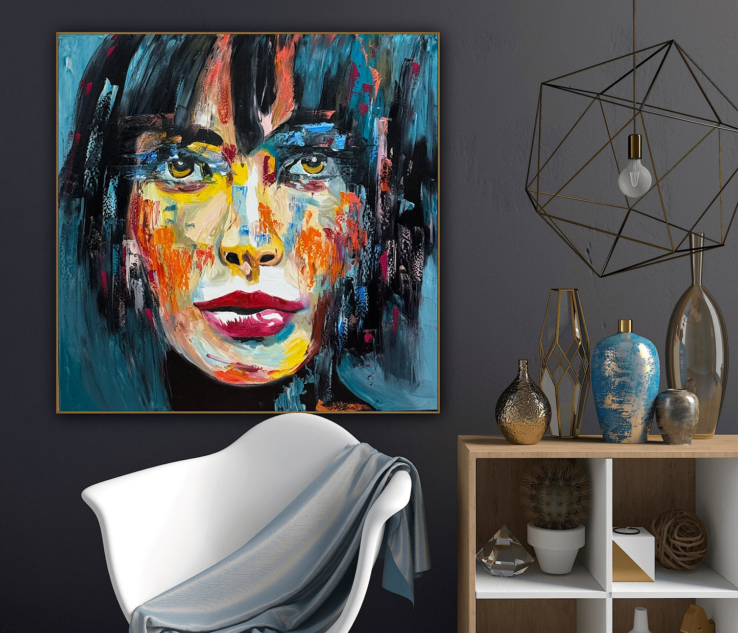 Richter Style Abstract Original Oil Painting On 100 x 100cm canvas Beauty Shades of Tranquility portrait
