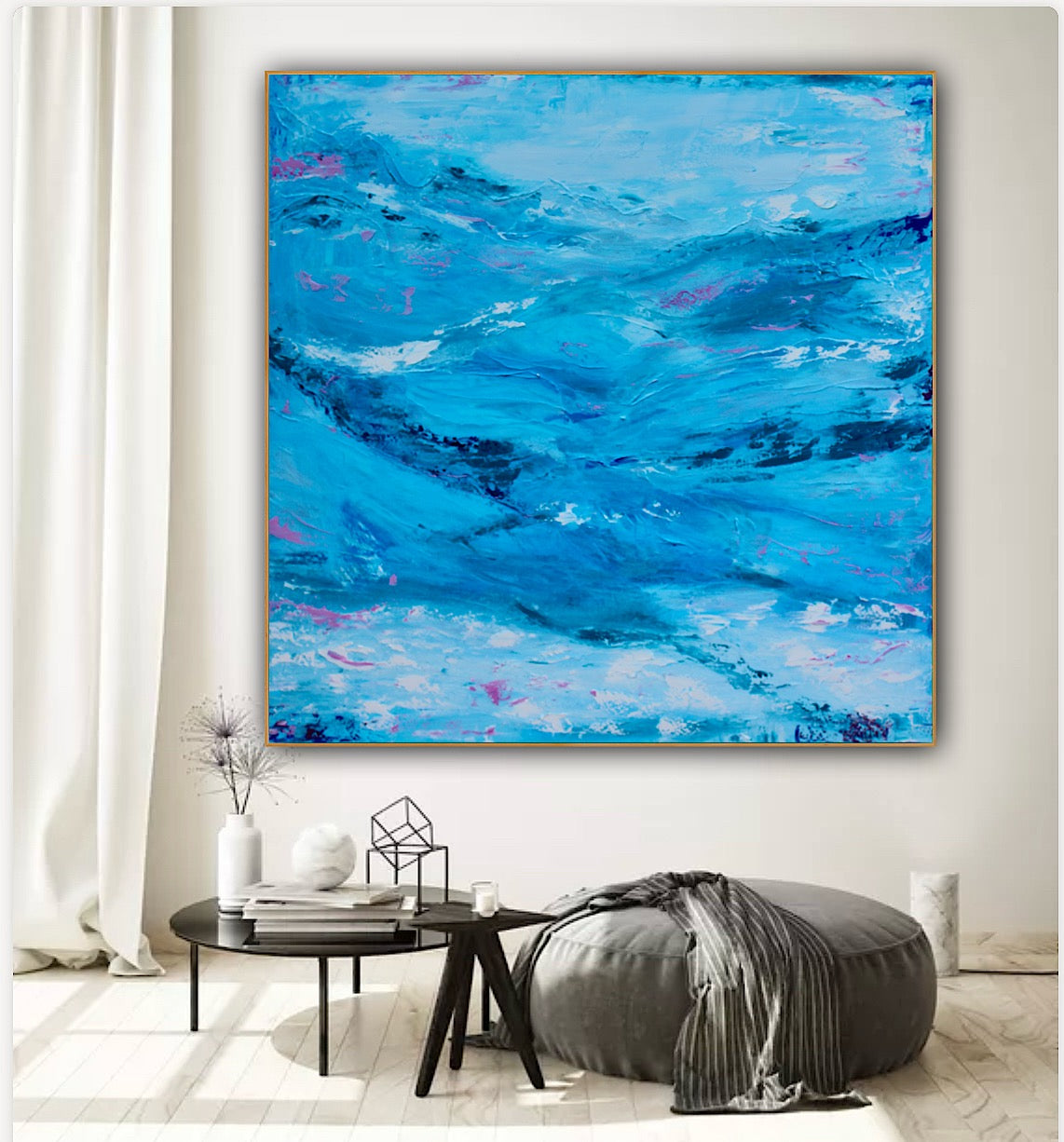 Richter StyLe Original abstract Large Oil Painting On Canvas 90x90cm Ocean time textured