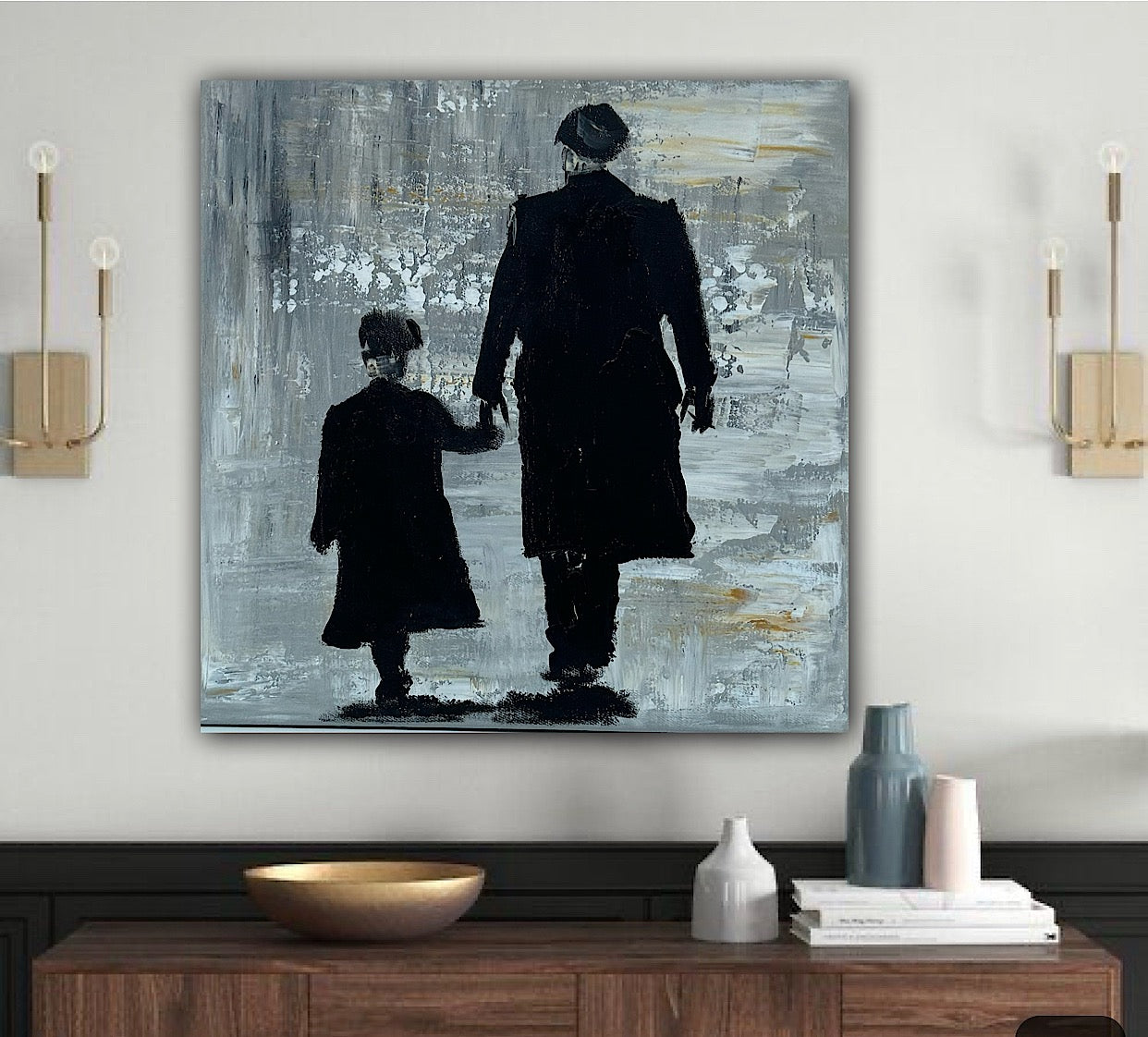Figurative Modern Abstract contrmporary oil Painting On Canvas 40x40cm Tommy and Charlie Shelby