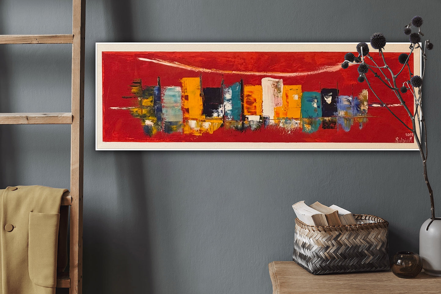 Richter Original Abstract Oil Painting On Canvas 30 x 90cm Cityscape escape New York