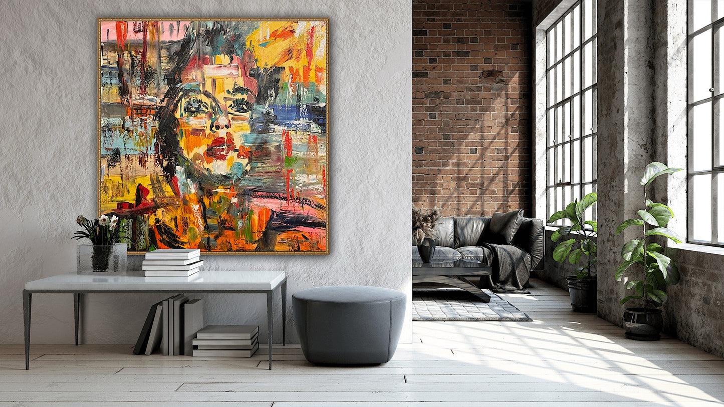 Contemporary Abstract Original Oil Painting On Canvas 80x80cm Graffiti Art Woman’s portrait