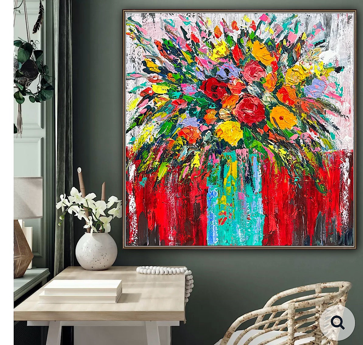 Original Abstract Oil Painting On 4cm Canvas 80 x 80cm Floral Sunflowers