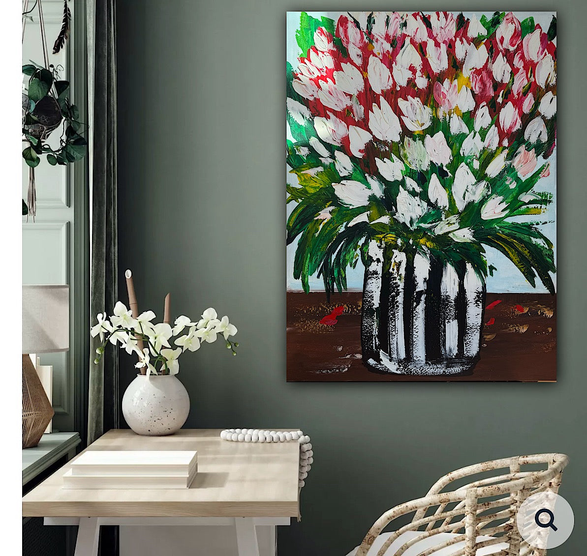 Large Abstract Original Oil Painting On 100x80cm canvas Flowers White Tulips III