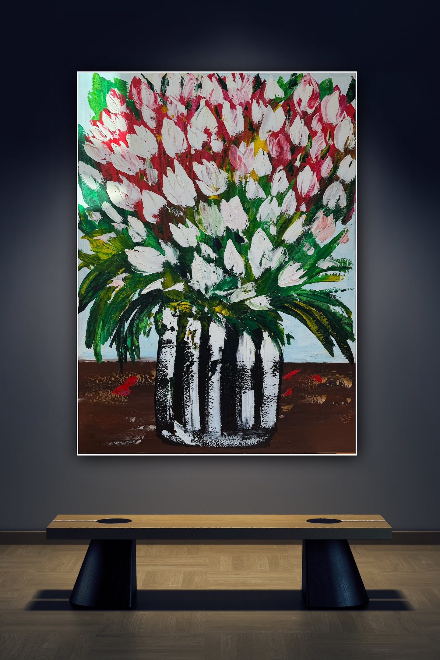 Large Abstract Original Oil Painting On 100x80cm canvas Flowers White Tulips III