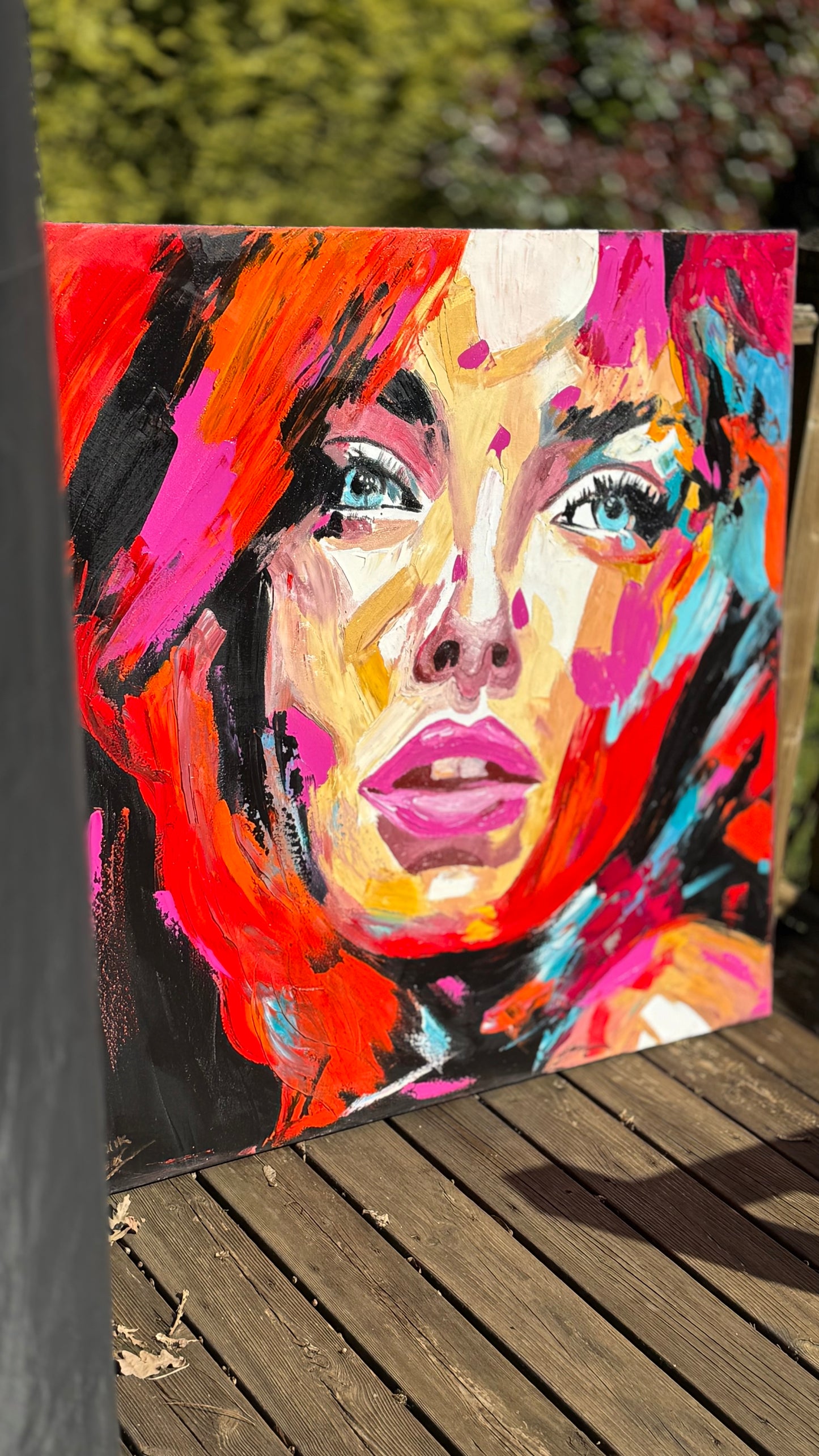 Richter Style Abstract Original Oil Painting On 100 x 100cm canvas Red head woman portrait