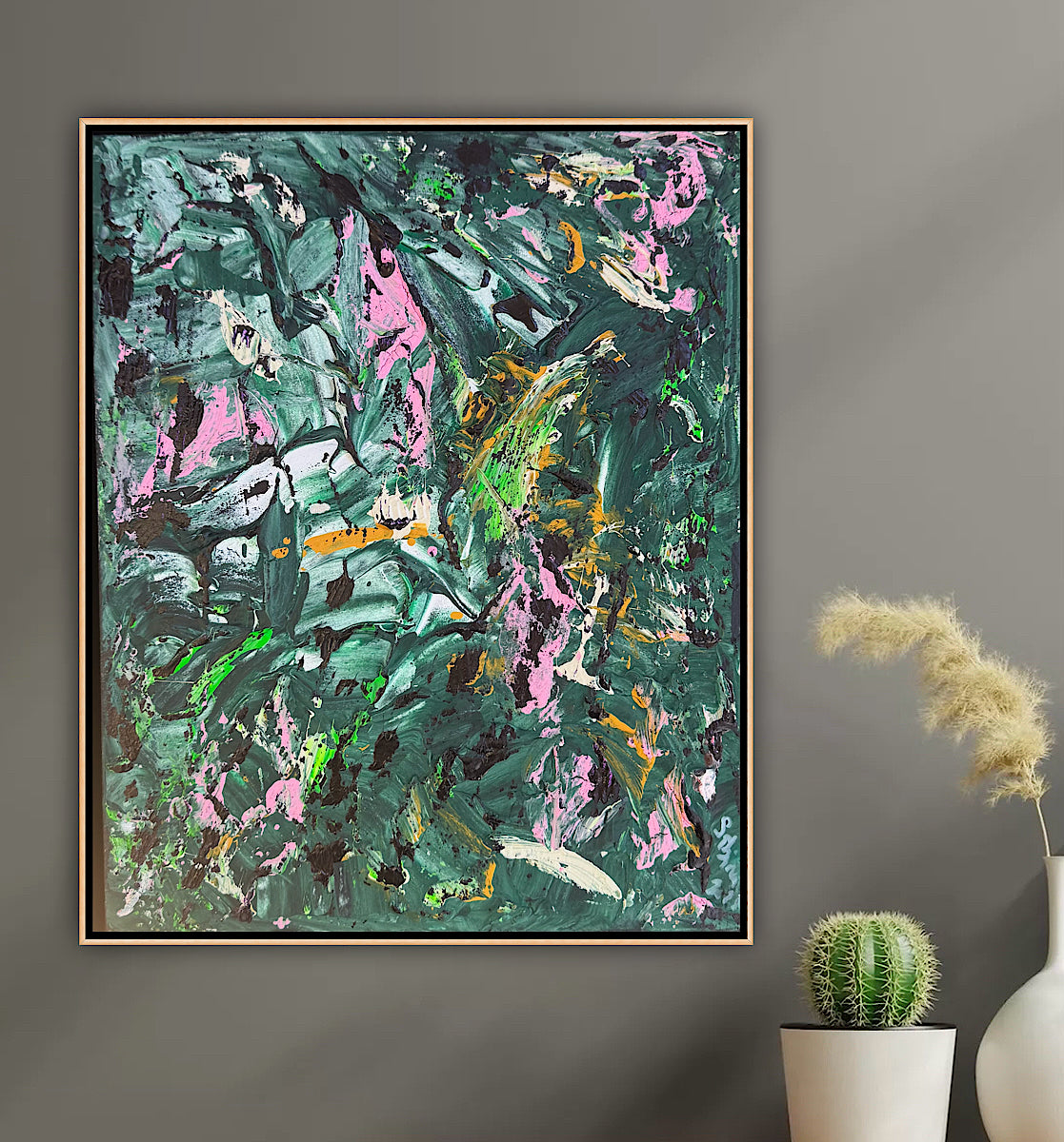 Framed in oak Original Abstract contemporary Oil Painting On Canvas 40x33cm Orchard II Oka