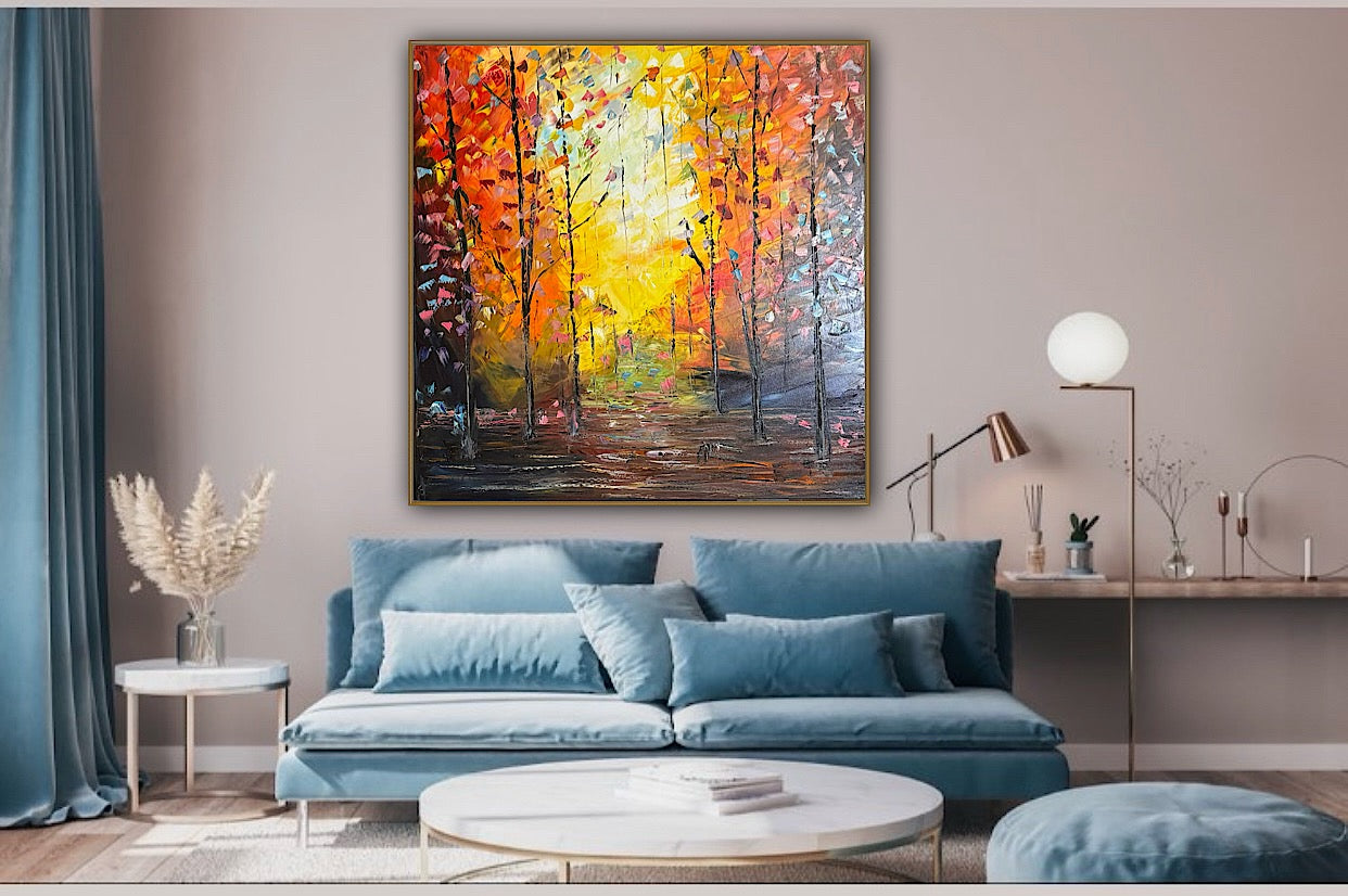 Oka Contemporary Abstract Original Oil Painting 100 x100cm Autumn Forest floral