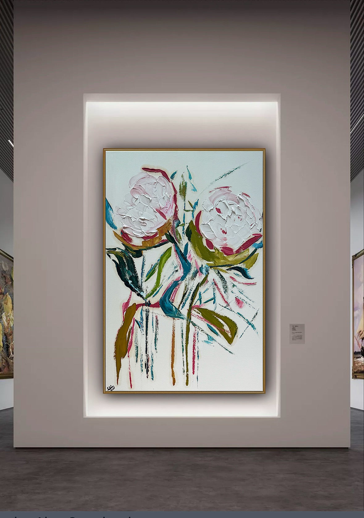 Oka Design Contemporary Abstract Original Oil Painting On 90 x 60cm Canvas Peonies floral