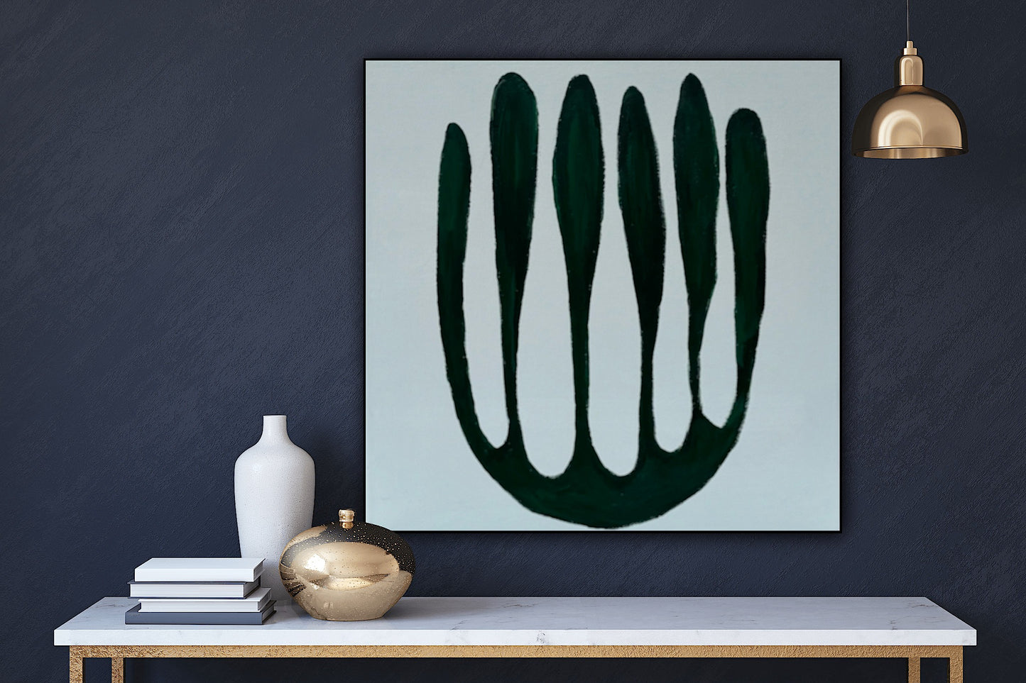 Eferi Plant Green & White Modern Abstract oil Painting On Canvas 40x40cm In Oka floral
