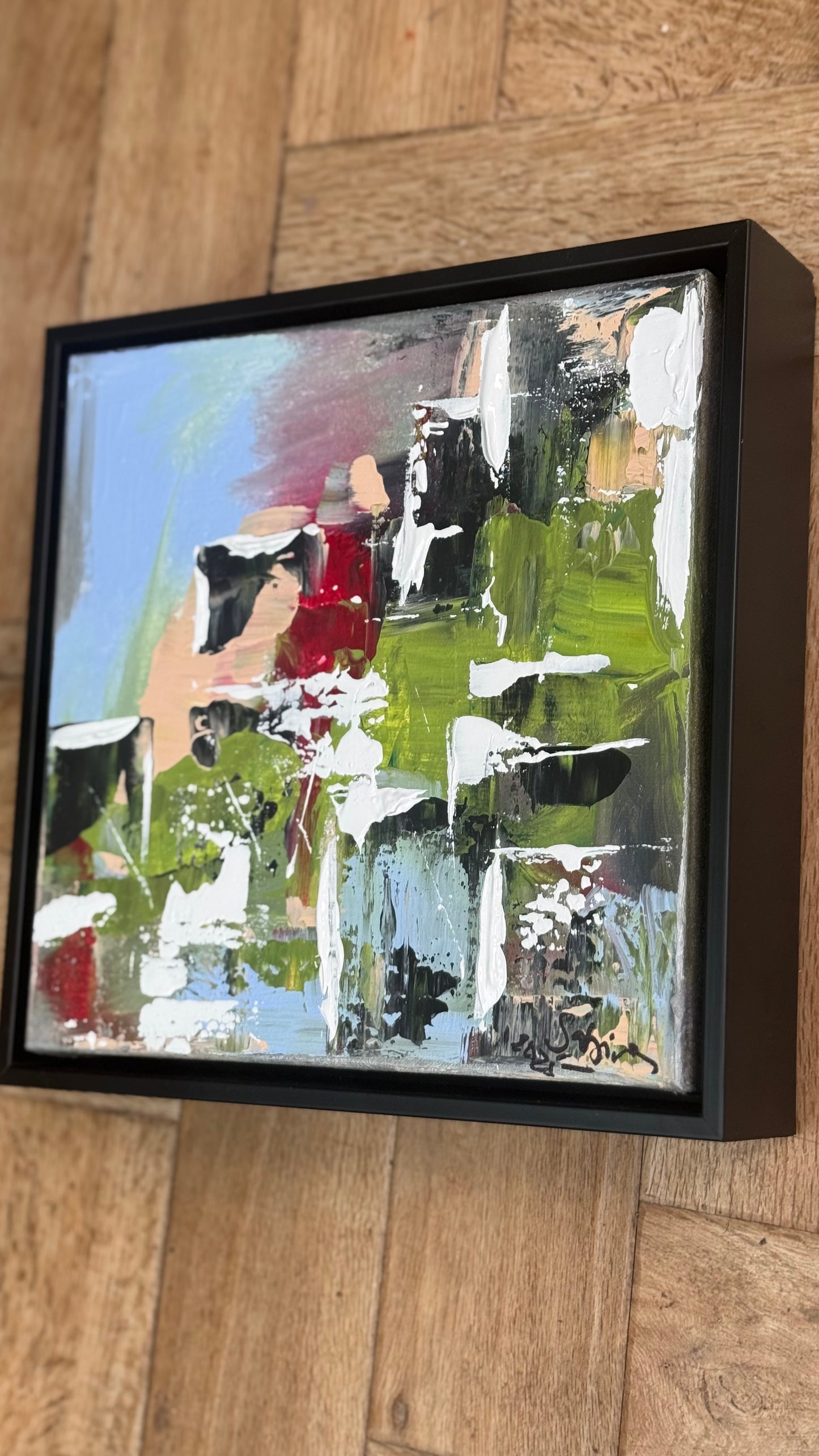 Framed Original Contemporary Abstract Oil Painting On Canvas 24 x 24cm ‘rome’