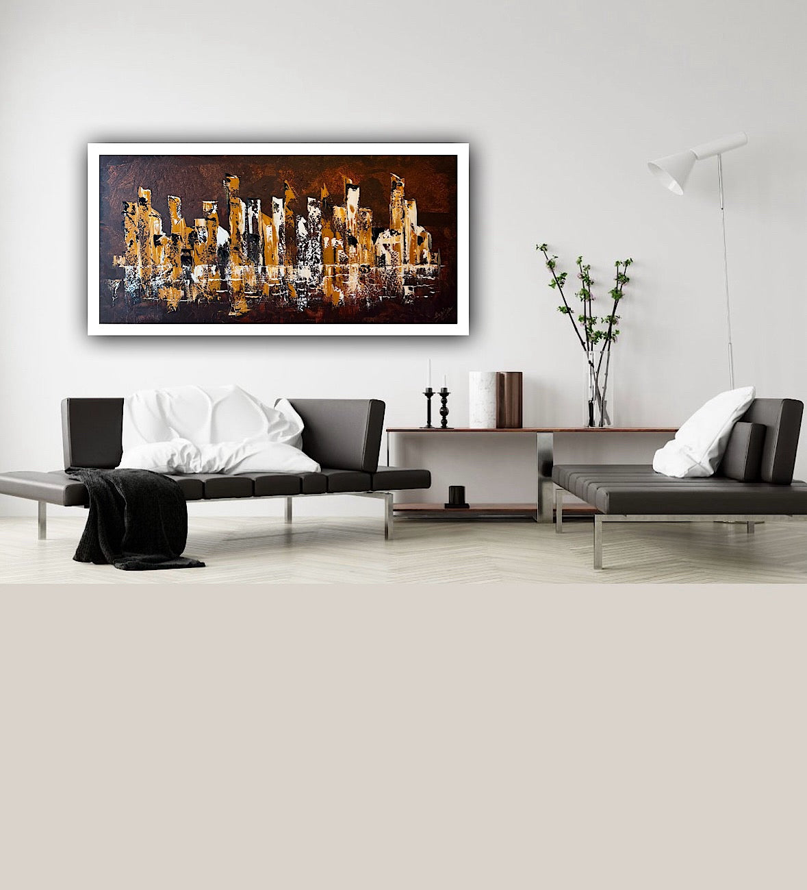 Richter Original Abstract Oil Painting On Canvas 60x120cm Cityscape escape New York