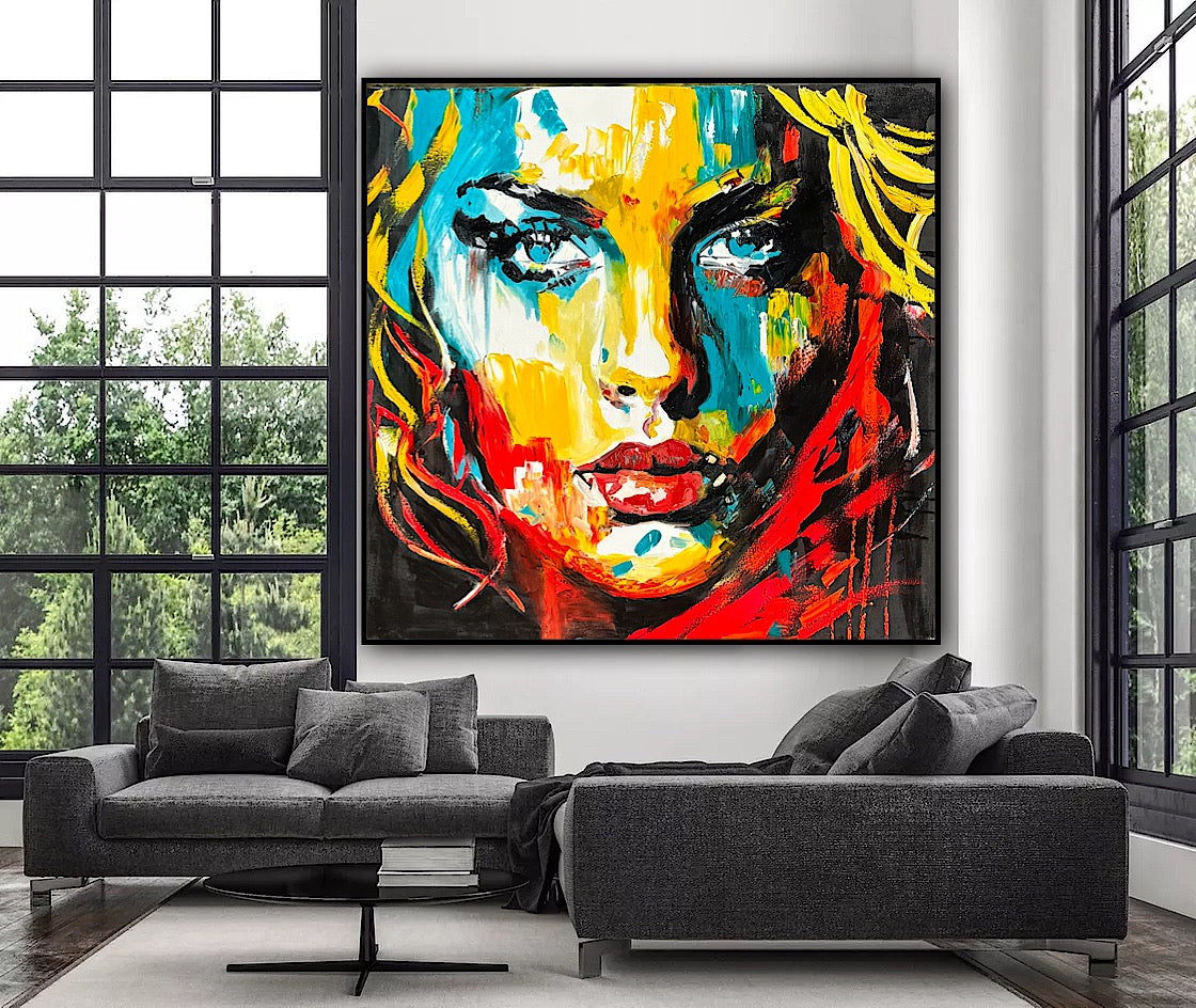 Richter Style Abstract Original Oil Painting On 100 x 100cm canvas Beauty Queen woman portrait