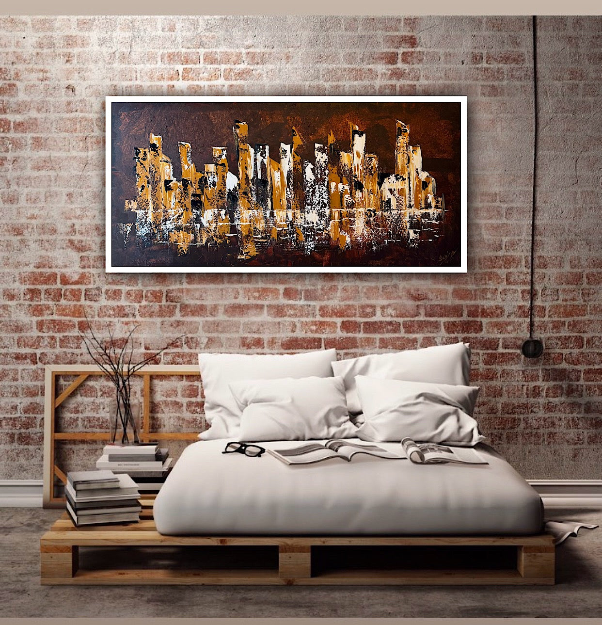 Richter Original Abstract Oil Painting On Canvas 60x120cm Cityscape escape New York