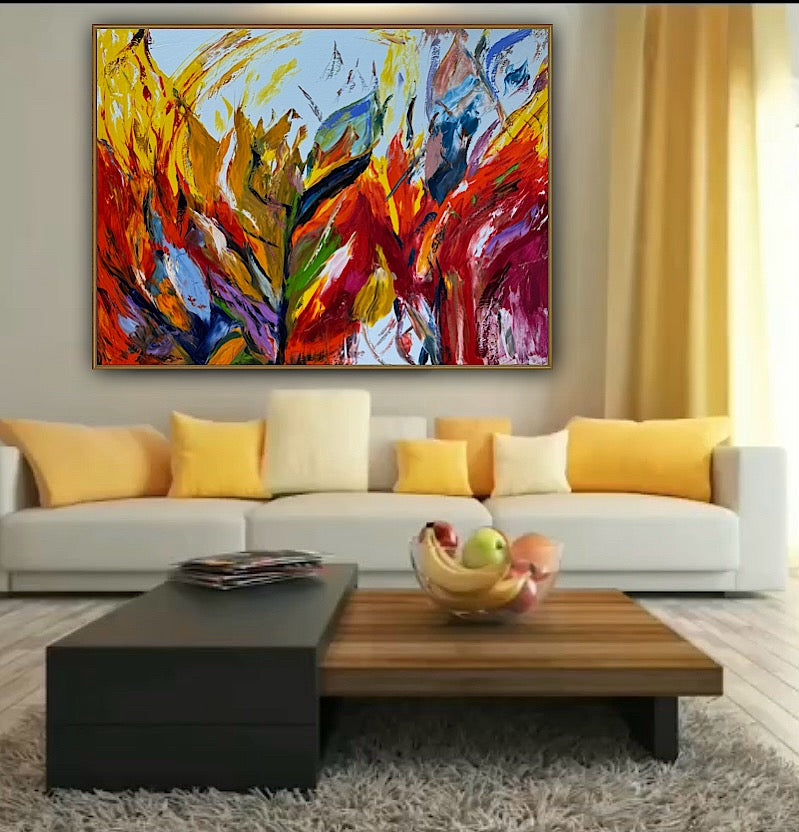 Large Abstract Original Oil Painting On 120x91cm canvas textured Flames of Nature