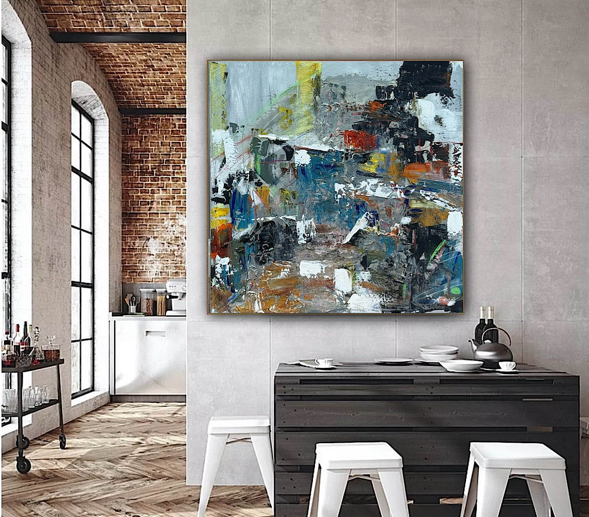 Contemporary Style Abstract Original Oil Painting on 60x60cm Canvas House on the Hill