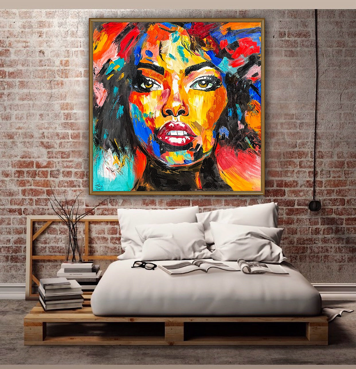 Richter Style Abstract Original Oil Painting On 100 x 100cm canvas Beauty Hazel eyes woman portrait