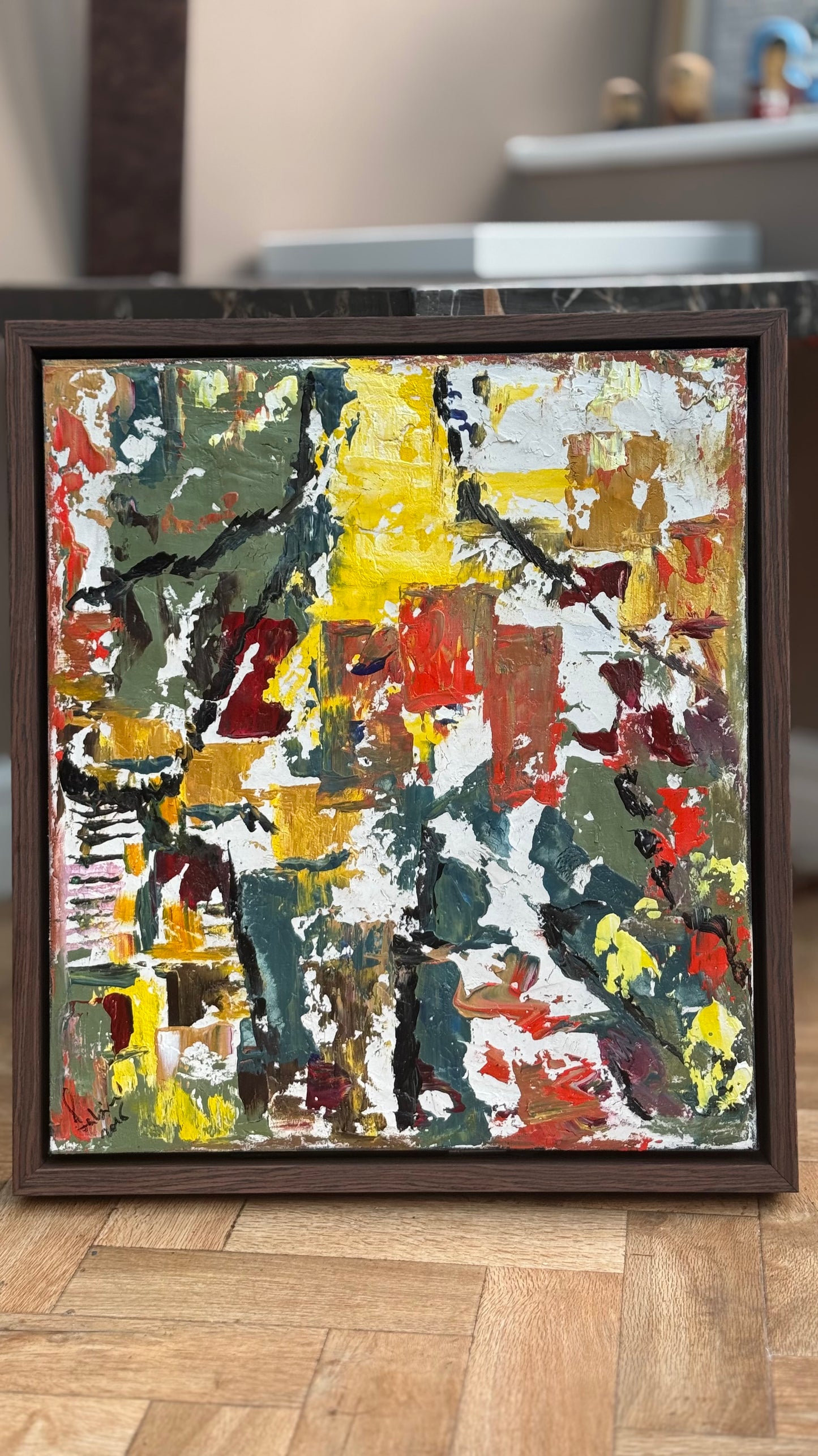 Framed Original Abstract contemporary Oil Painting On Canvas 47x53cm Summer in Venice Oka