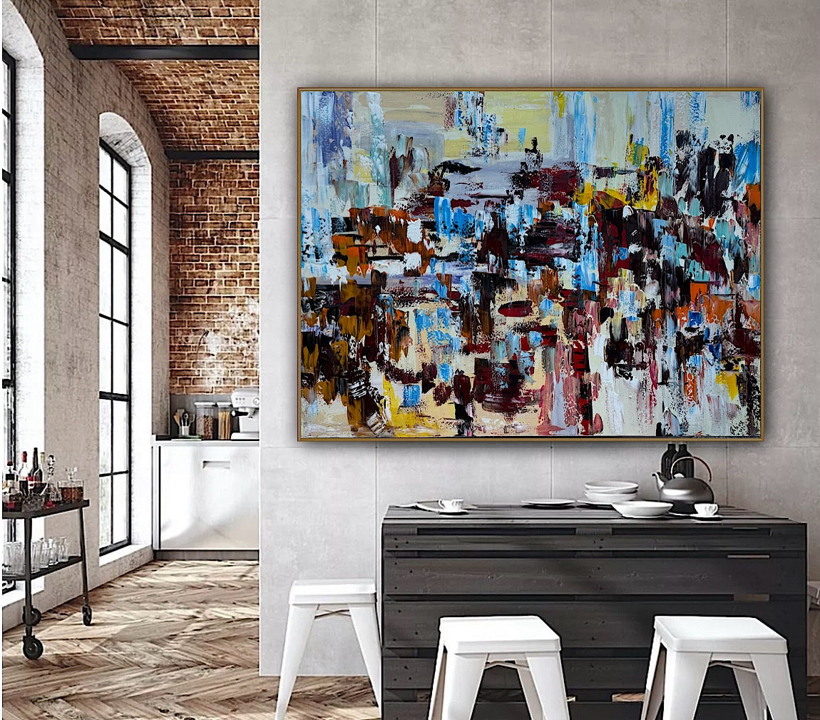 Framed Richter Original modern Abstract Oil Painting in 120x90cmCanvas Cityscape Love