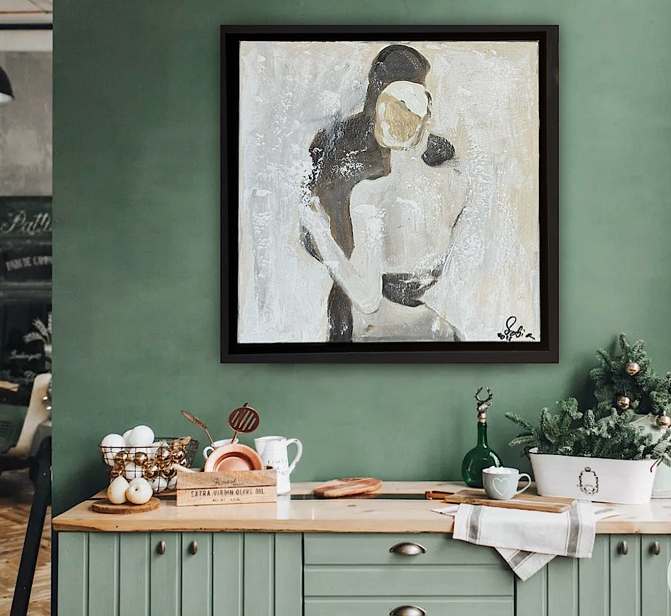 Framed Original Abstract contemporary Oil Painting On Canvas 35x35cm love dance oka