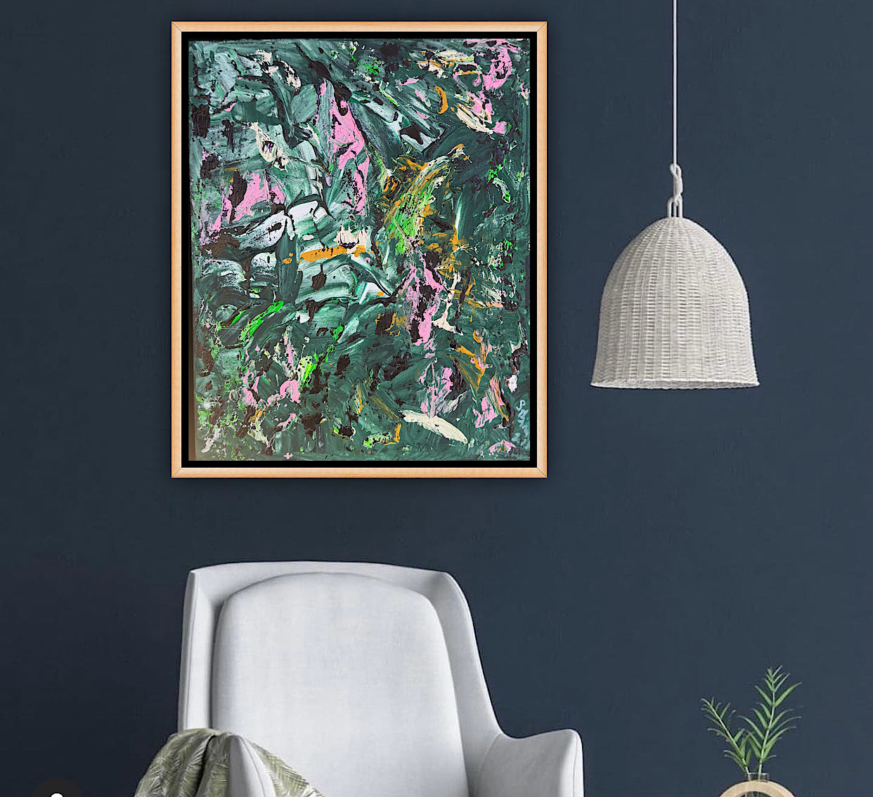 Framed in oak Original Abstract contemporary Oil Painting On Canvas 40x33cm Orchard II Oka
