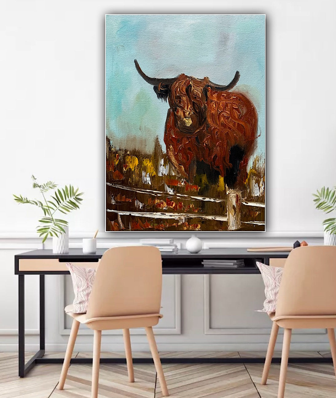 Abstract Original Oil Painting On 30 x 40cm Canvas Aboriginal highland cow ‘Bernie’ animal