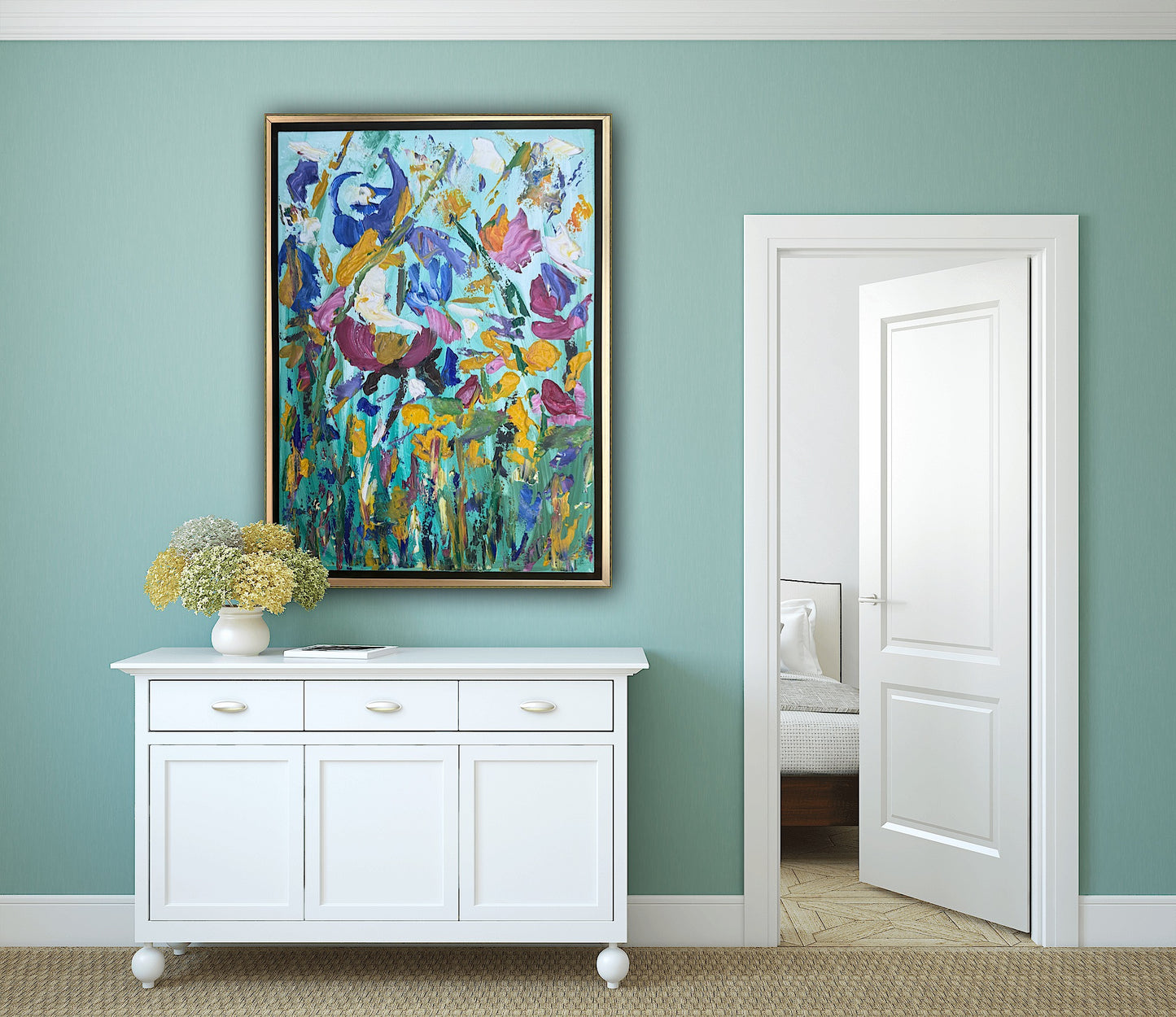 Framed in gold Textured Original Abstract Oil Painting On Canvas 50 x 40cm Eden Gardens