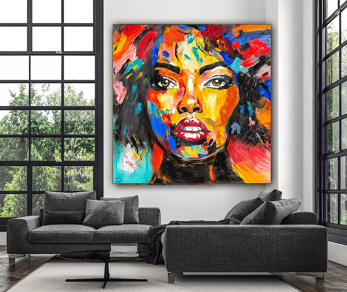 Richter Style Abstract Original Oil Painting On 100 x 100cm canvas Beauty Hazel eyes woman portrait