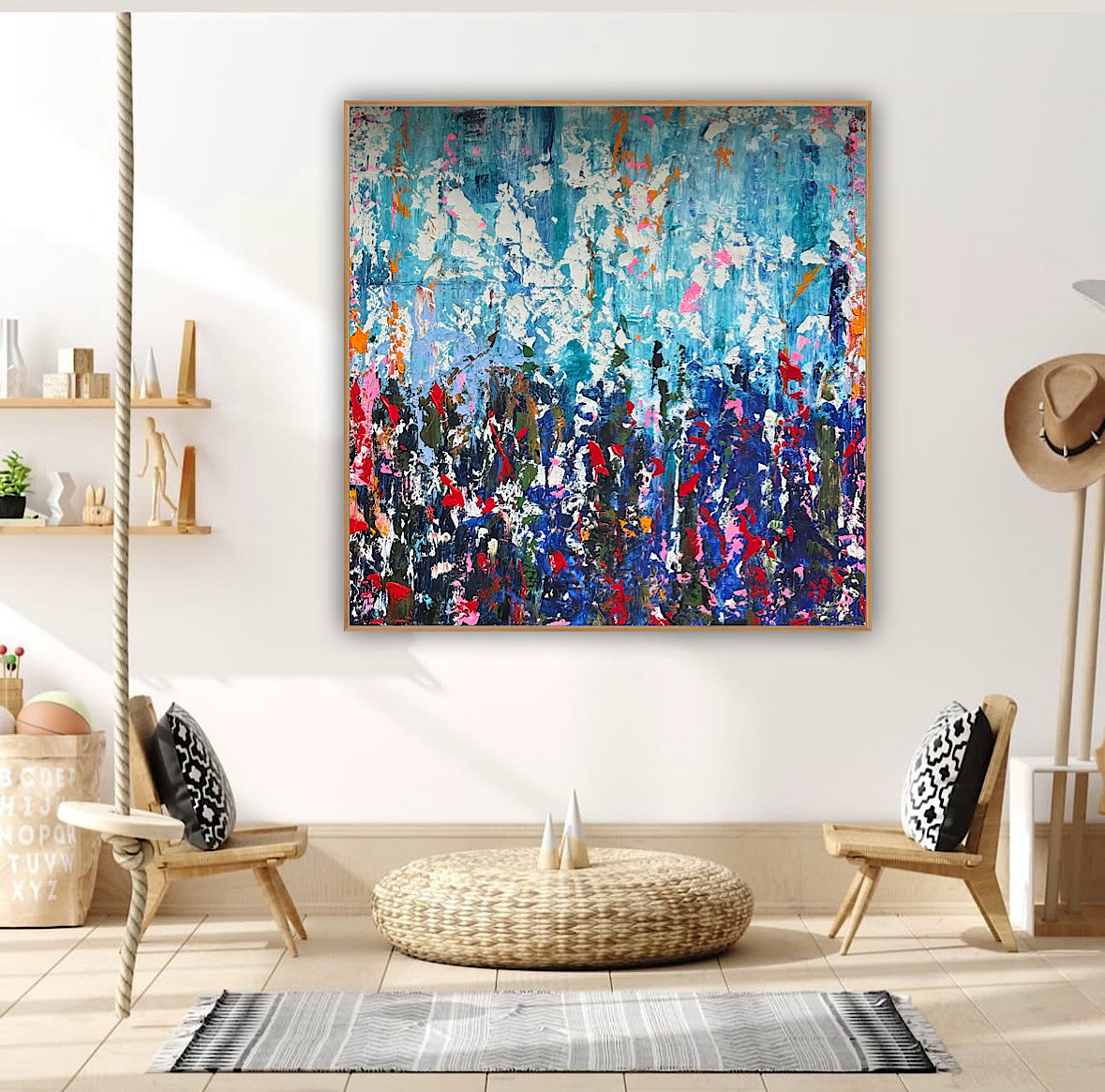 Large Abstract Original Oil Painting On 100 x100cm canvas textured Oka Wild reflections