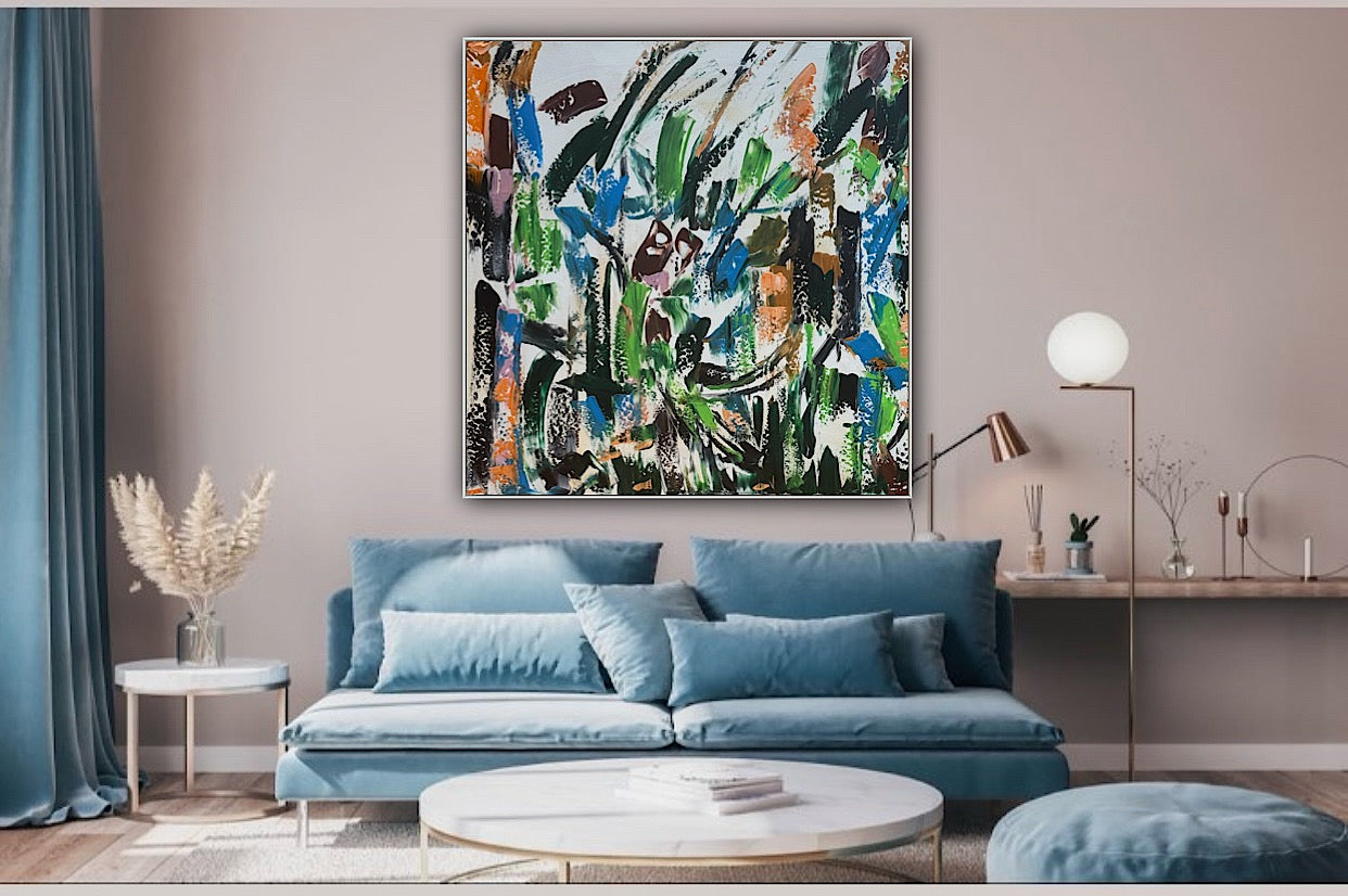 Oka Contemporary Abstract Original Oil Painting 80x80cm Whispers Of The Wind floral