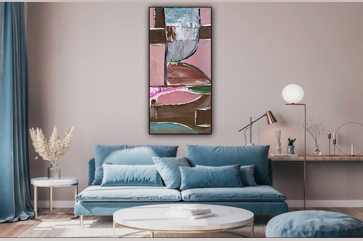 Oka Contemporary Abstract Original Oil Painting 30cm x 60cm textured Harmonic Layer