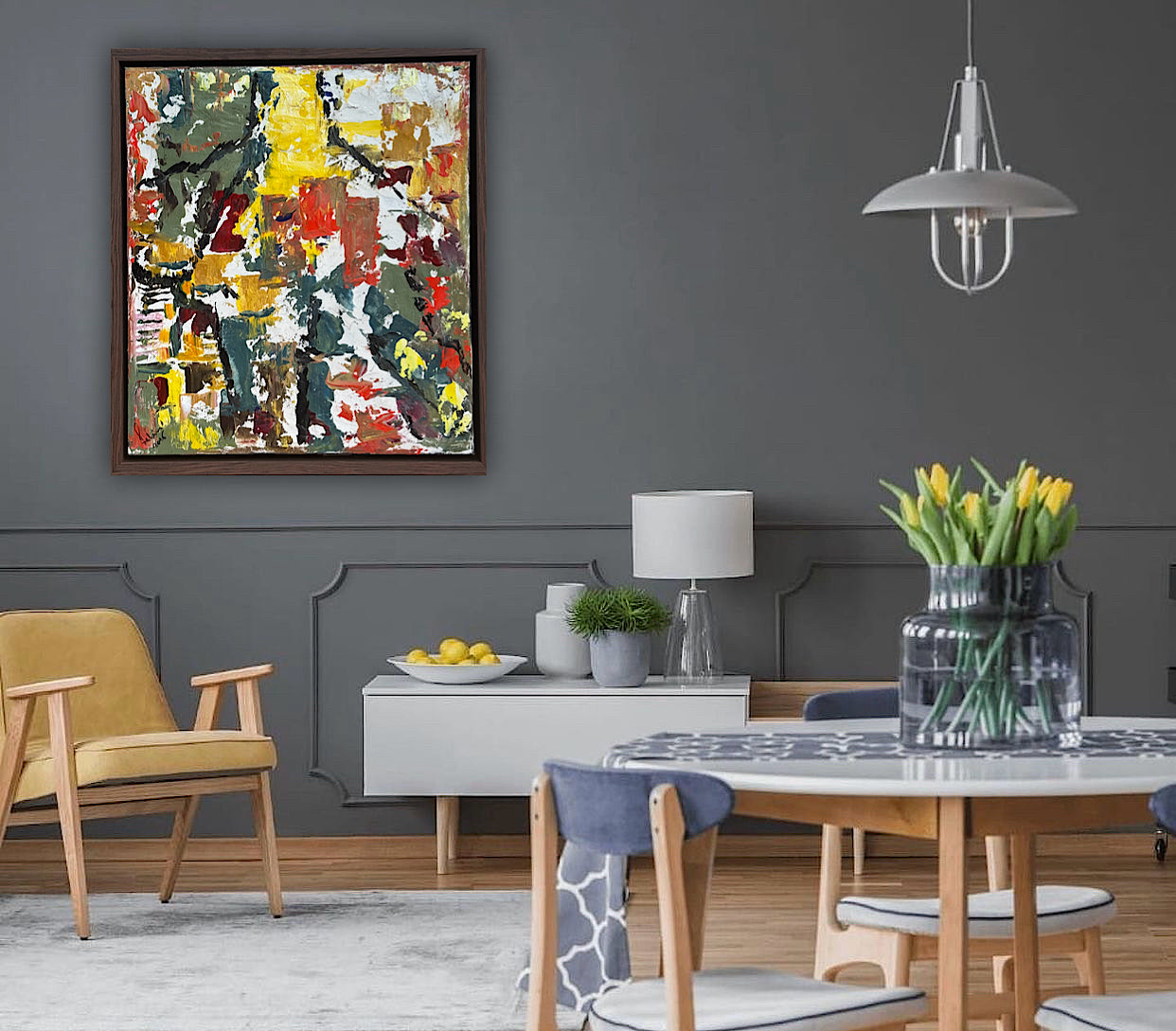 Framed Original Abstract contemporary Oil Painting On Canvas 47x53cm Summer in Venice Oka