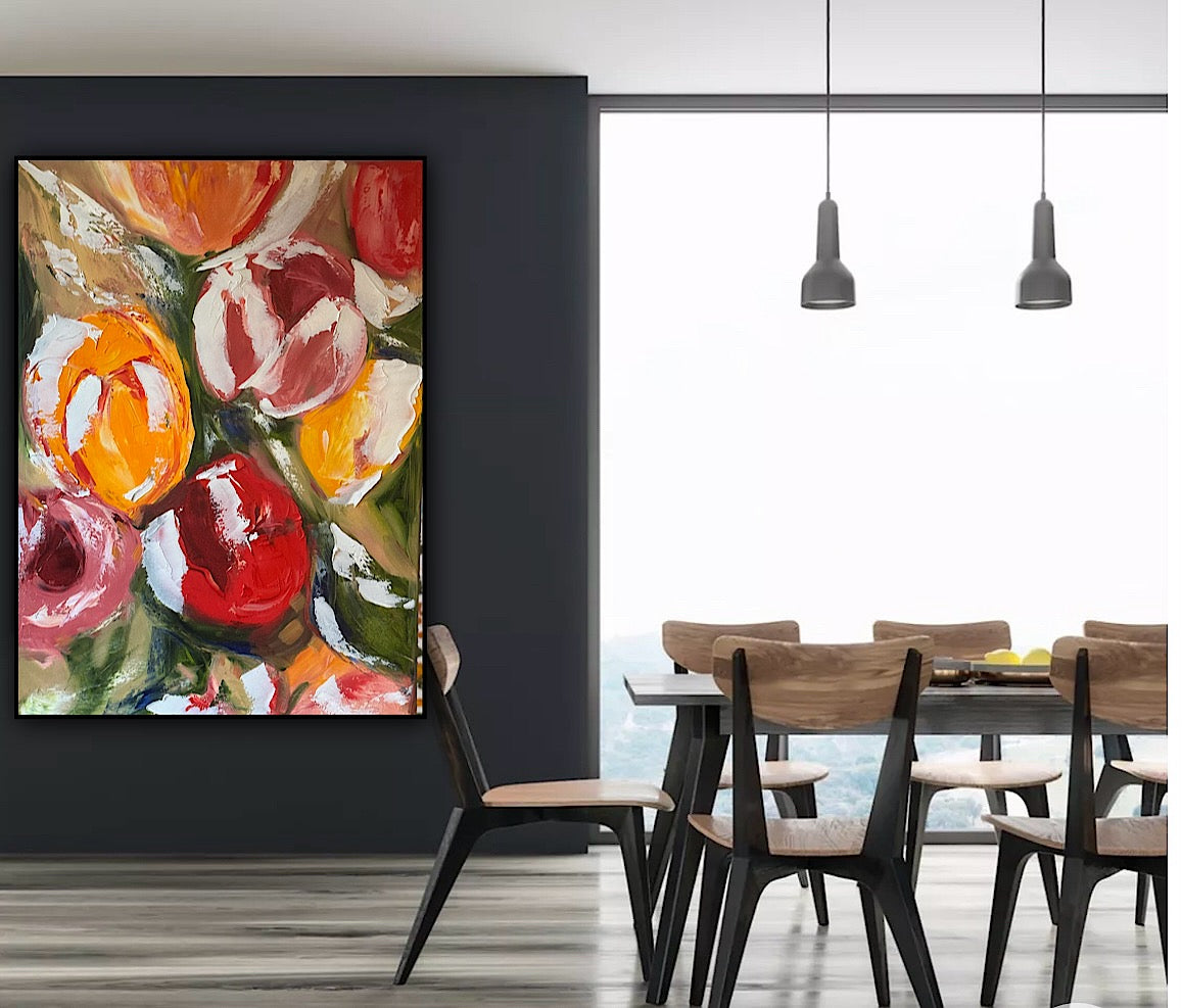 Renoir Style Original Floral Abstract Oil Painting On 70x50cm Canvas Tulips study