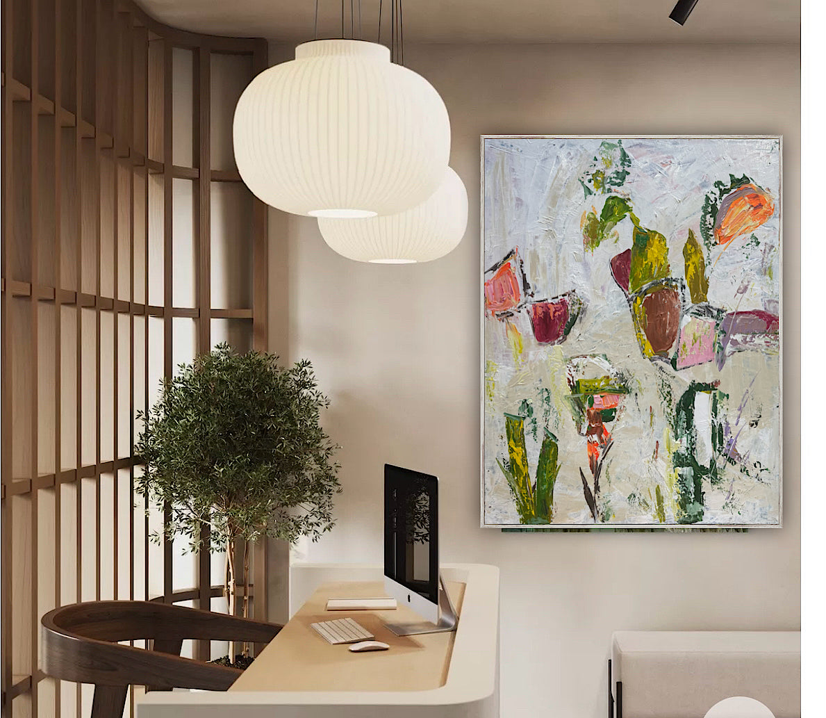 Oka Style Abstract contemporary Oil Painting On Canvas 80 x 100cm Orcia flowers