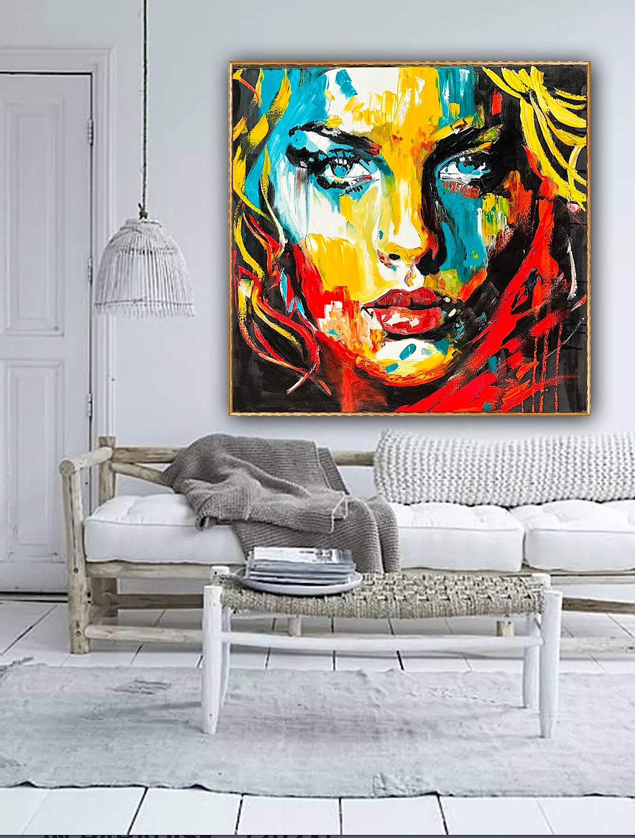 Richter Style Abstract Original Oil Painting On 100 x 100cm canvas Beauty Queen woman portrait