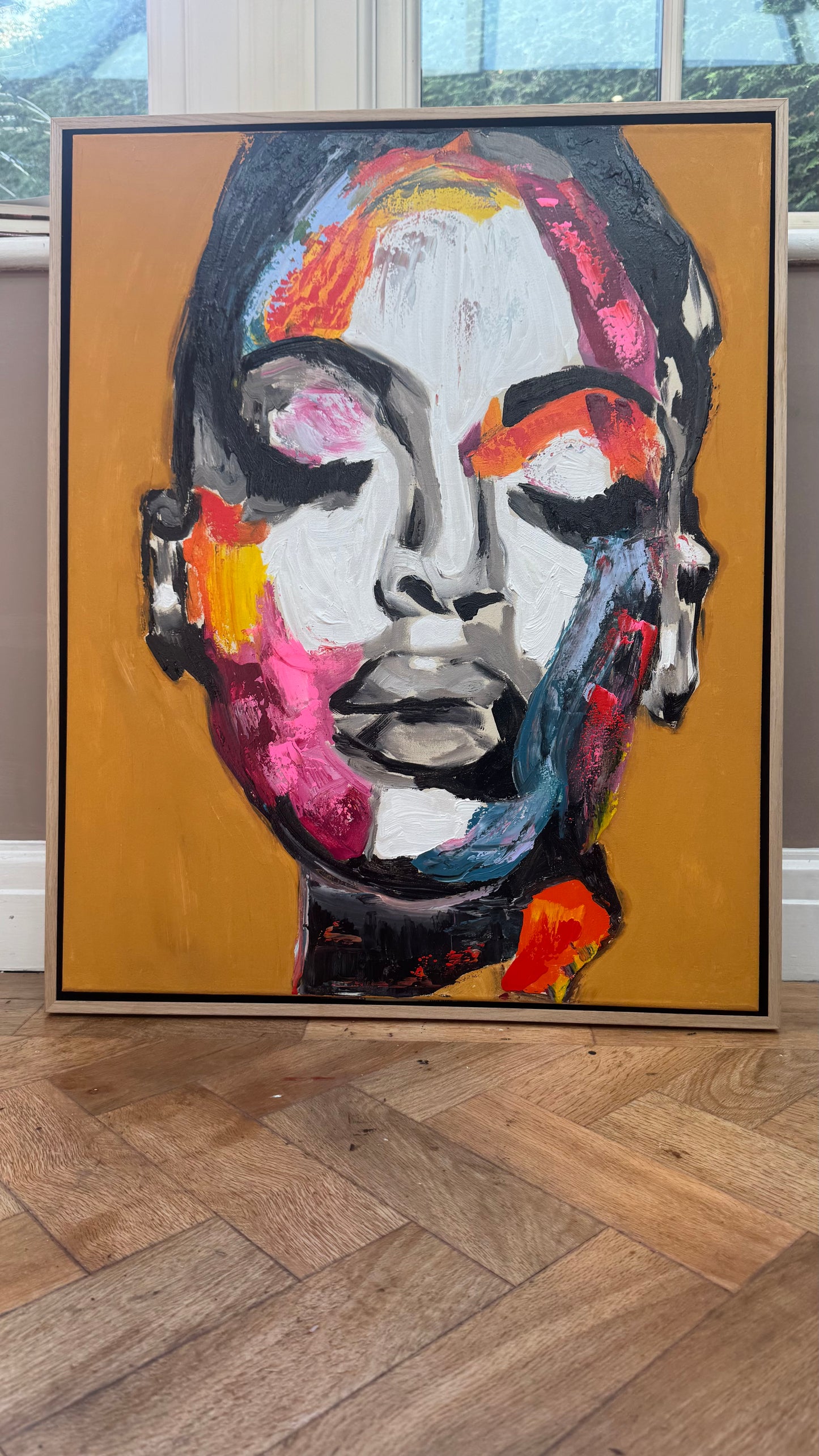Framed in solid oak frame Original Abstract Oil Painting On Canvas 75x60cm ‘The strong woman’ Oka portrait