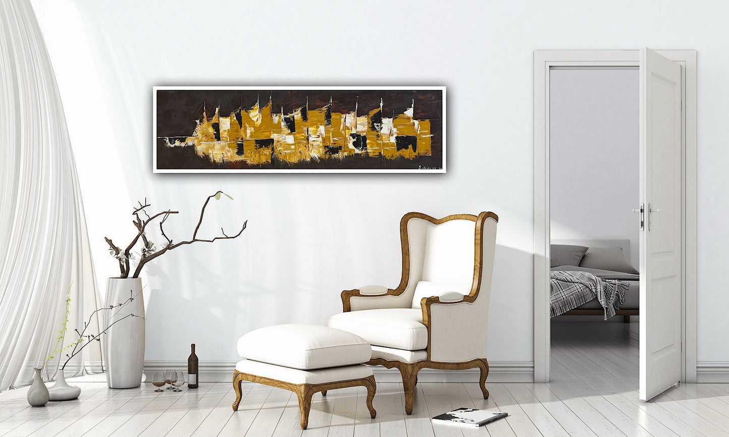 Richter Original Abstract Oil Painting On Canvas 30 x 90cm Cityscape escape New York
